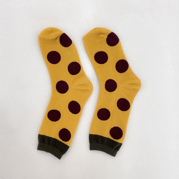 韓國Marian - 撞色大圓點中筒襪-白X黑 (Free)