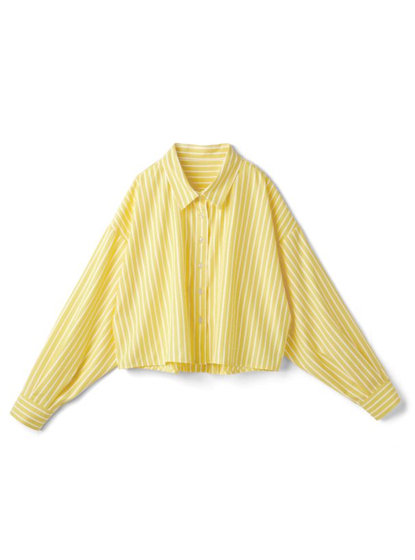 日本 GRL - 休閒短版直條紋落肩襯衫-淺灰棕 (F)