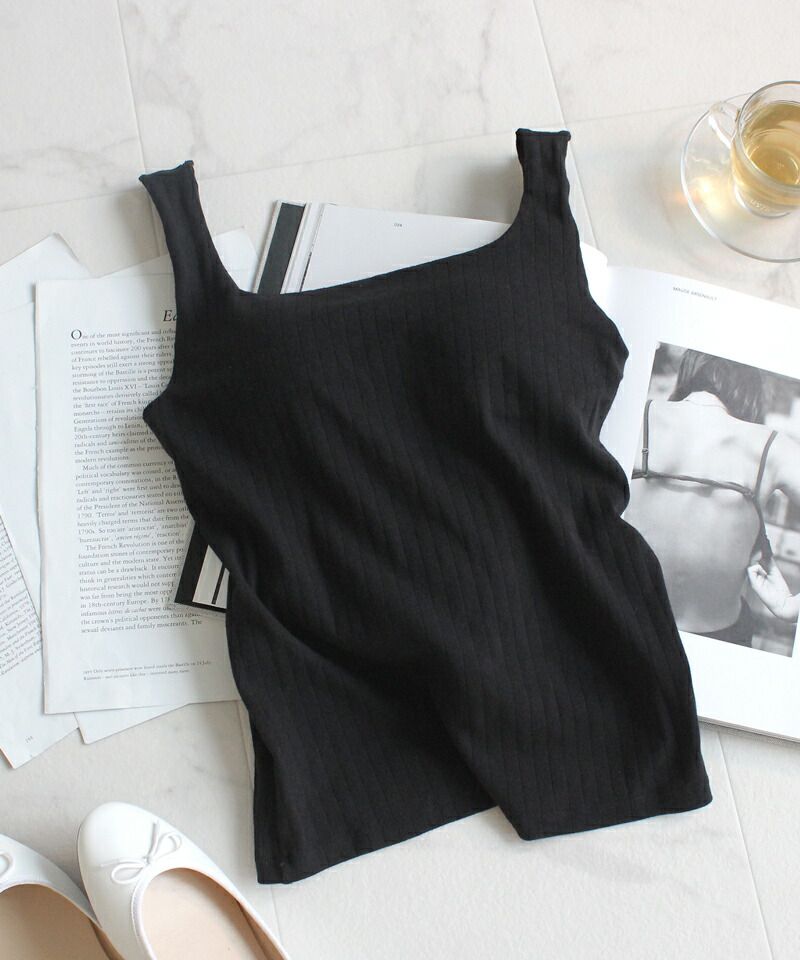 日本女裝代購 - 極致美胸 羅紋無袖背心(附Bra)-深灰