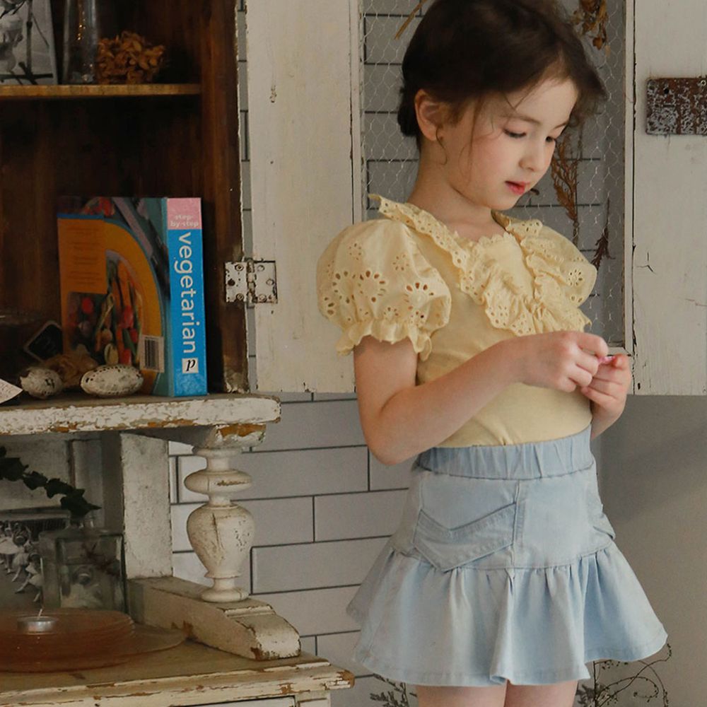 韓國 PuellaFLO - (現省50元)青春洋溢套裝-黃上衣X淺藍裙