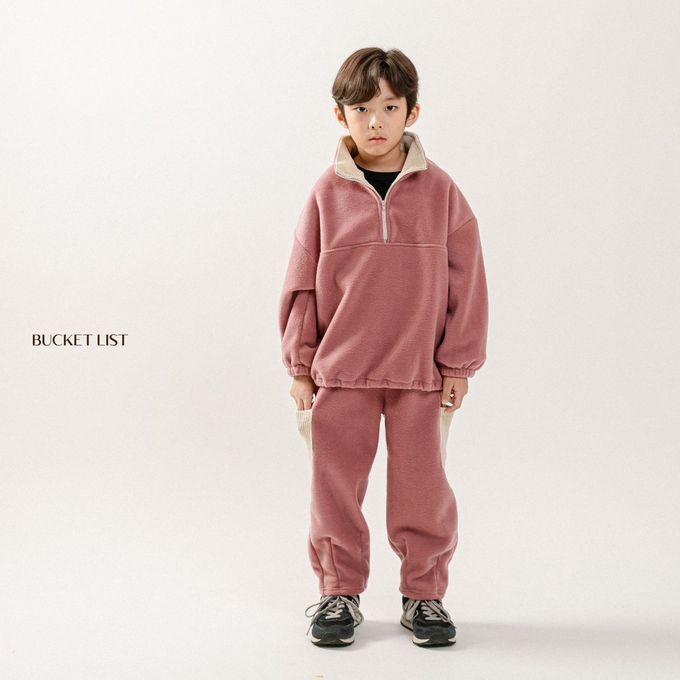 韓國 BUCKET LIST - (兩件式)簡單休閒搖粒絨套裝-玫瑰粉