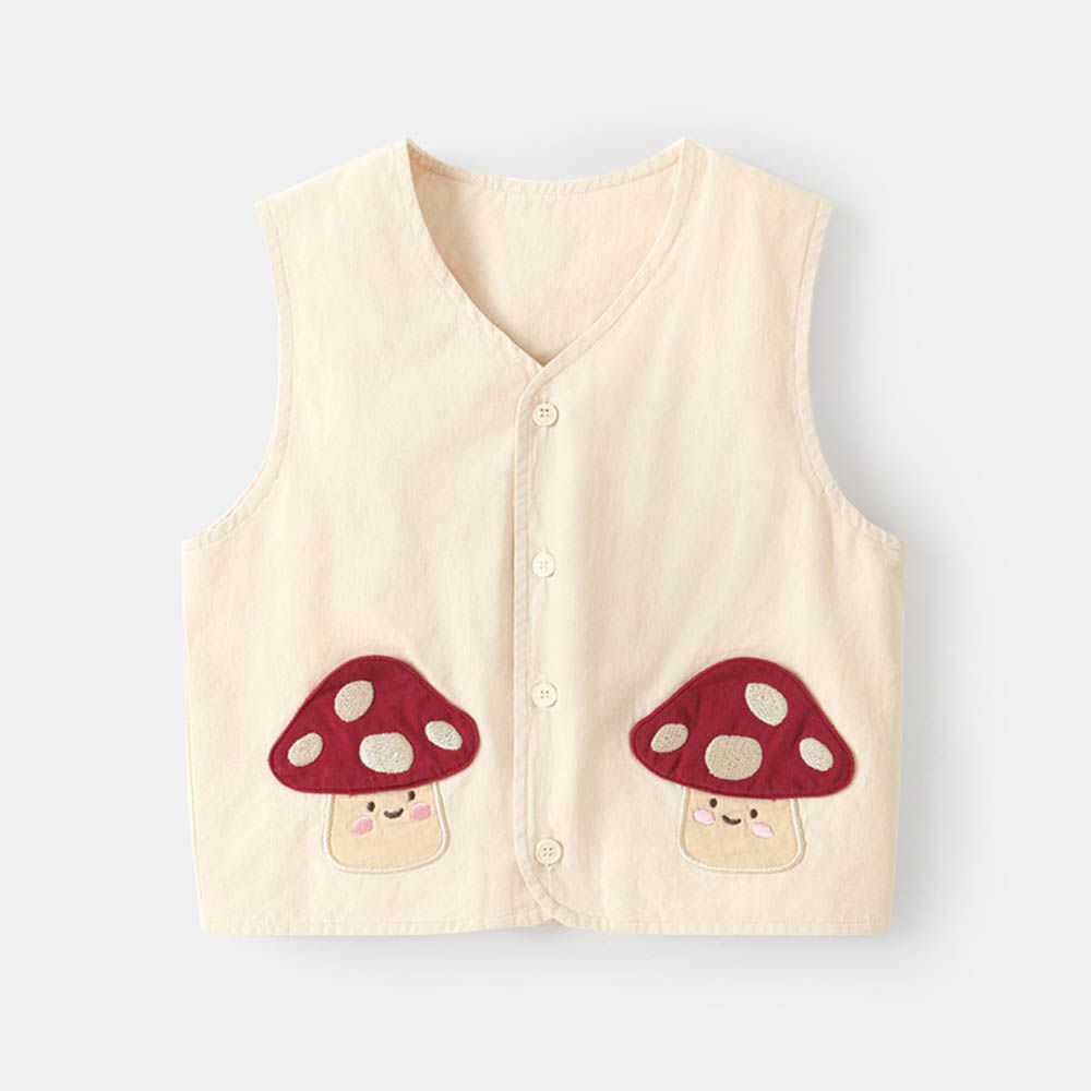 純棉百搭背心-可愛蘑菇-米白