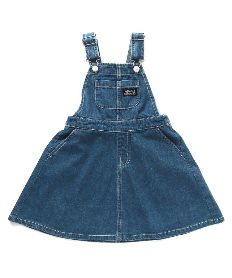 日本 BREEZE - 多口袋厚磅吊帶A字牛仔裙-海軍藍