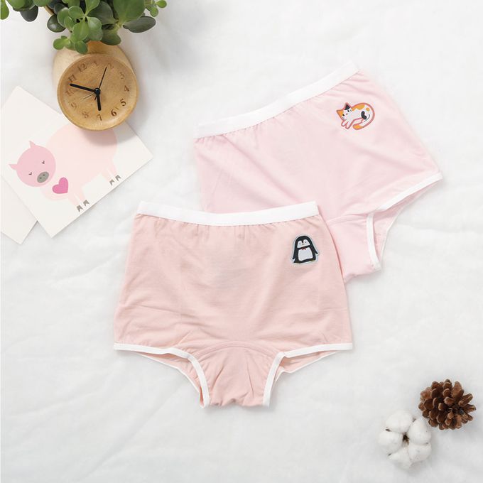 貝柔 Peilou - 天絲棉舒膚平衡童女平口褲-貼布繡-小貓-粉