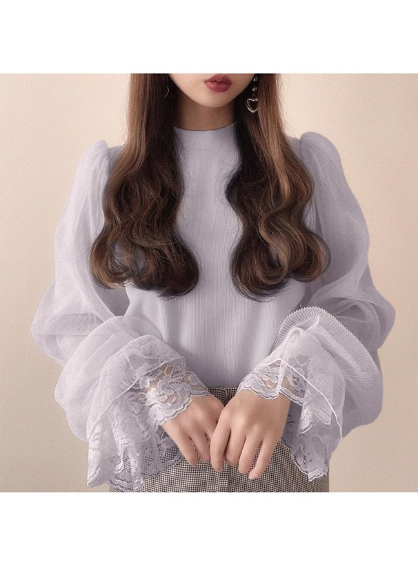 日本 GRL - 浪漫蕾絲多層次薄紗長袖上衣-紫