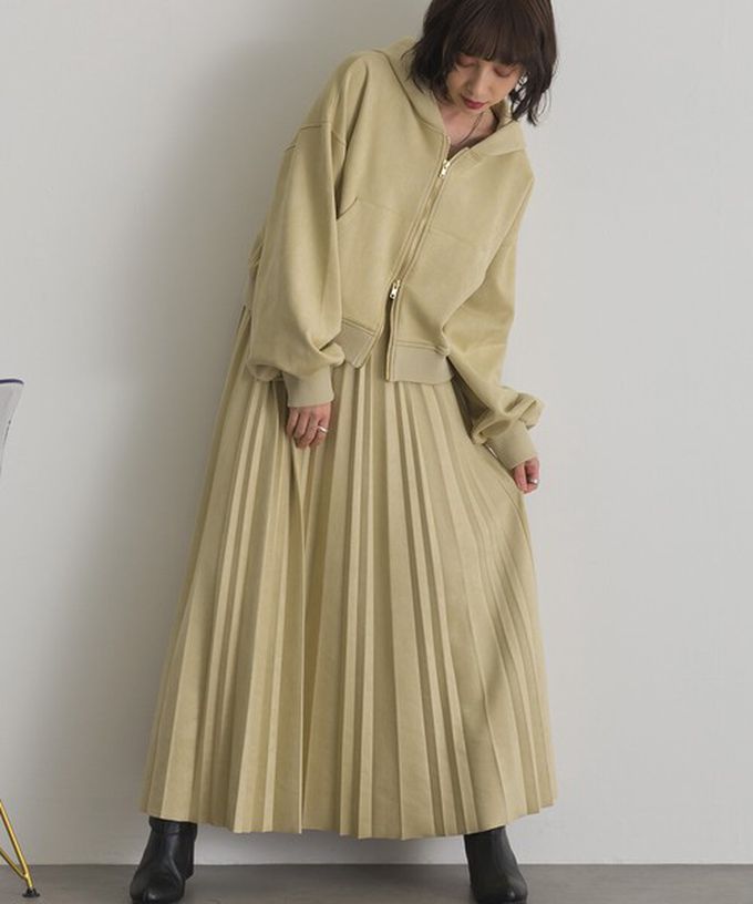 日本 ELENCARE DUE - 俐落低調麂皮百褶長裙-炭灰