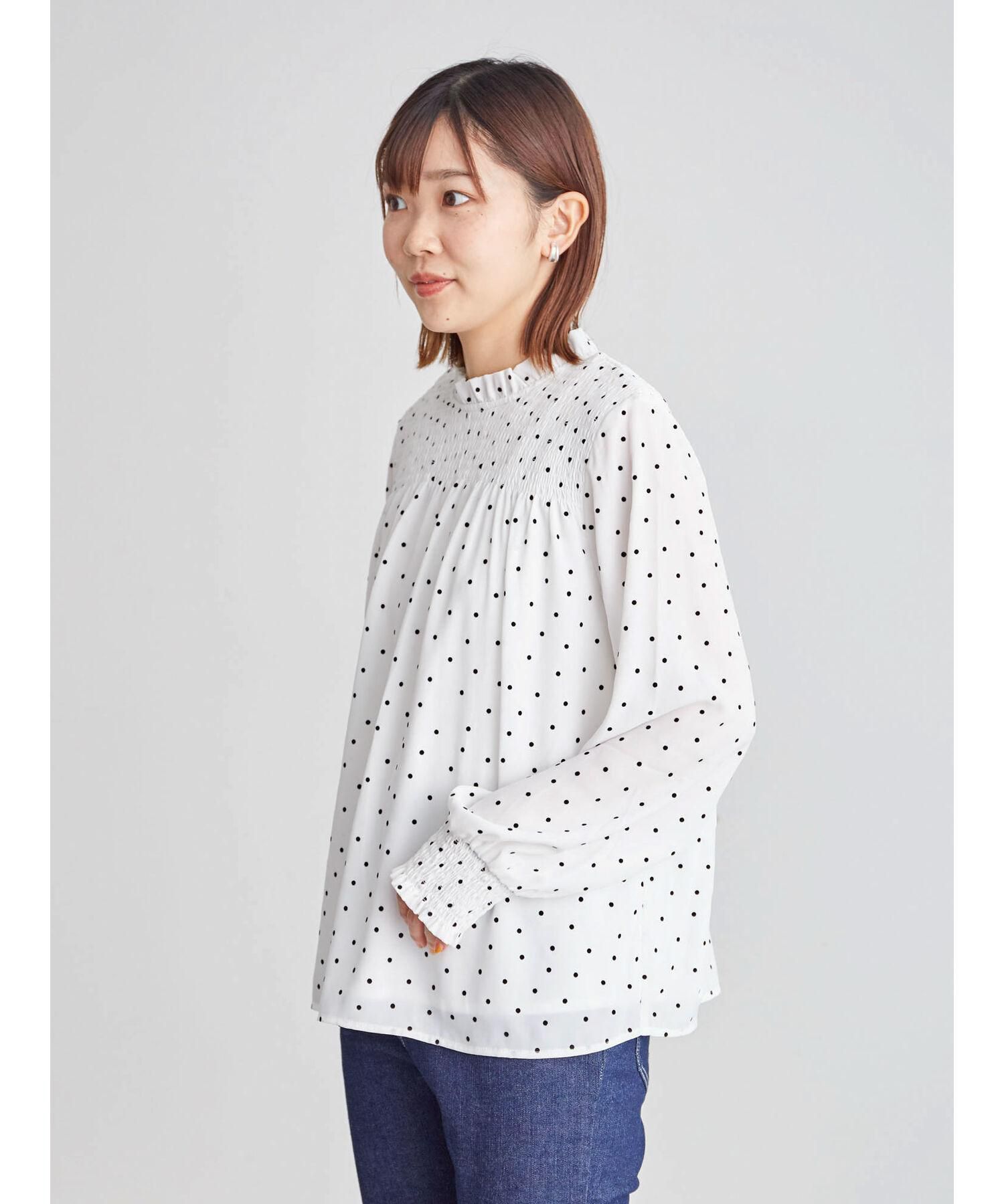 日本 ELENCARE DUE - 點點長袖上衣-酒紅