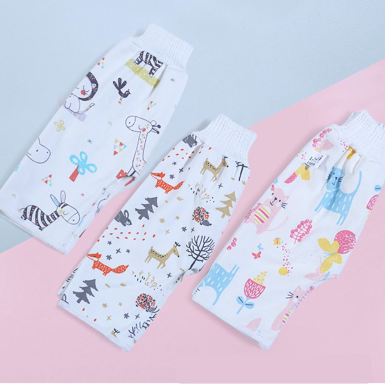 高腰護肚隔尿褲-動物幼兒園-奶油色-褲頭顏色隨機