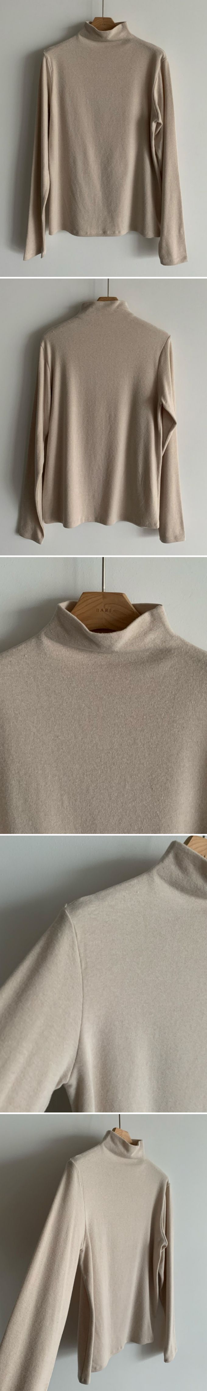 韓國女裝連線 - 百搭中領混羊毛長袖上衣-米杏 (FREE)