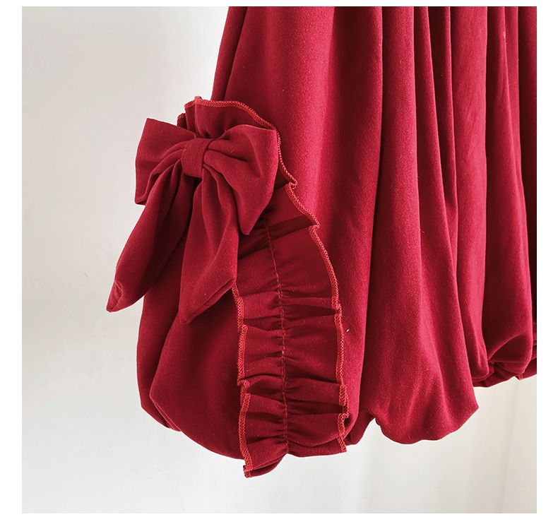 木耳邊燈籠半身裙-紅色