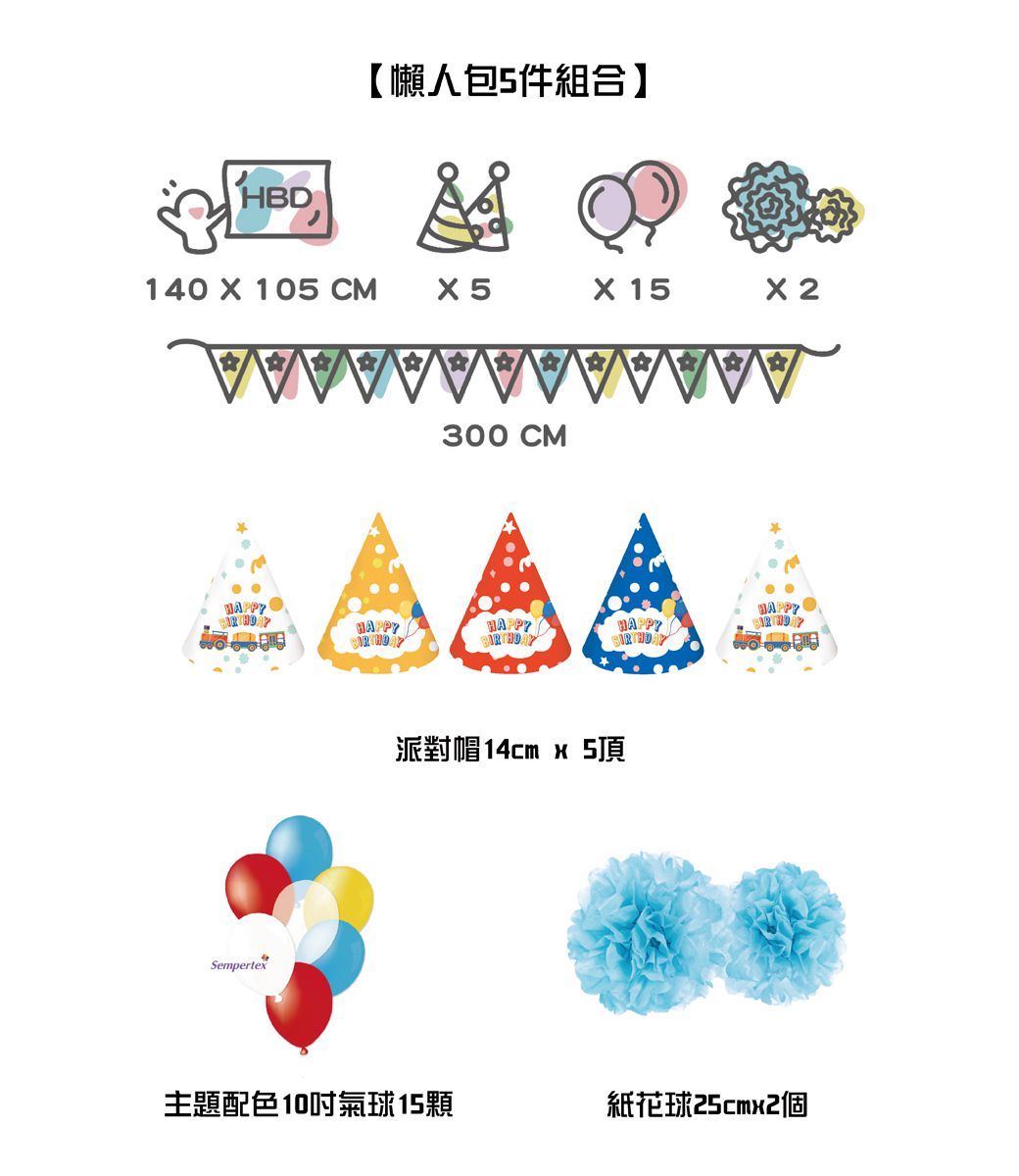 PartyPack派對懶人包 - 小火車生日派對懶人包5件組