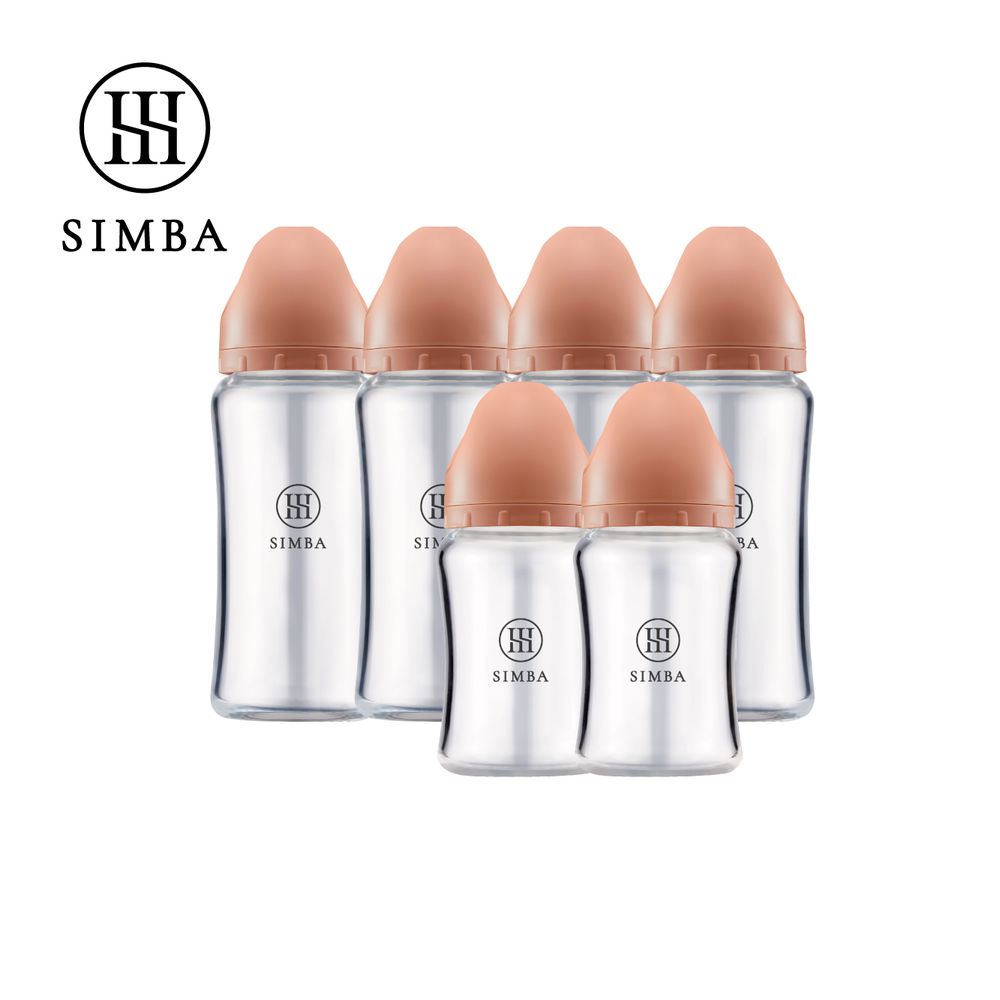 蘊蜜質金玻璃寬口防脹氣奶瓶4大2小全配組-新生適用-覓粉