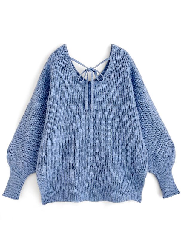 日本 GRL - 慵懶感綁帶長版針織上衣-蘋果綠 (F)