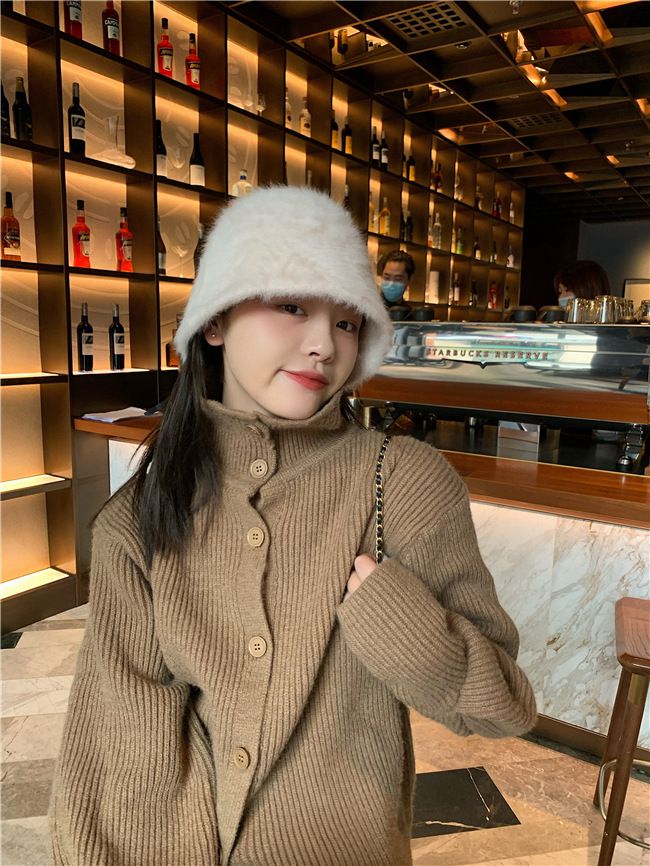 復古百搭絨毛漁夫帽-黑色 (M(56-58cm))