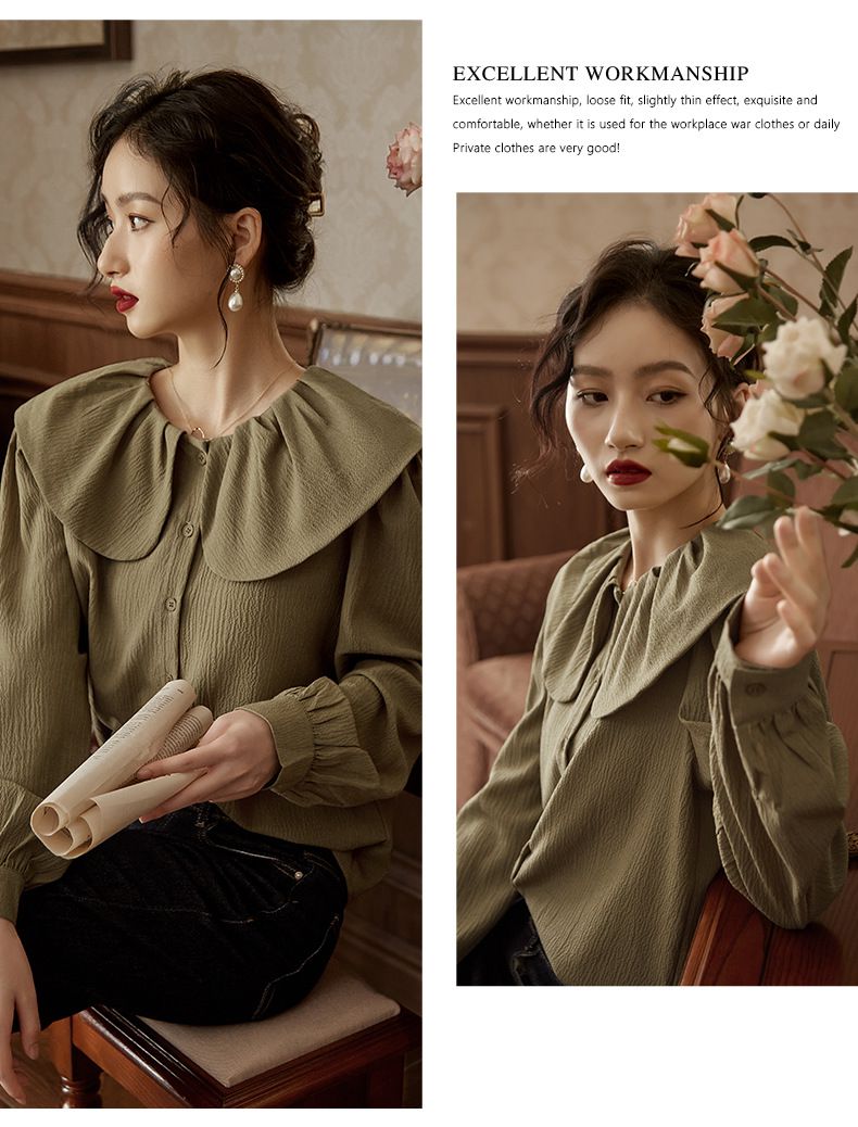 娃娃領長袖襯衫-黑色