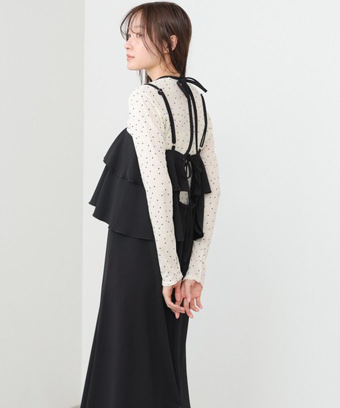 日本 Bab - 優雅綁帶層疊喬其紗細肩帶洋裝-象牙米