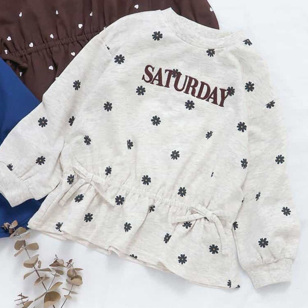 100%棉 可愛荷葉縮腰長袖上衣-SATURDAY-燕麥