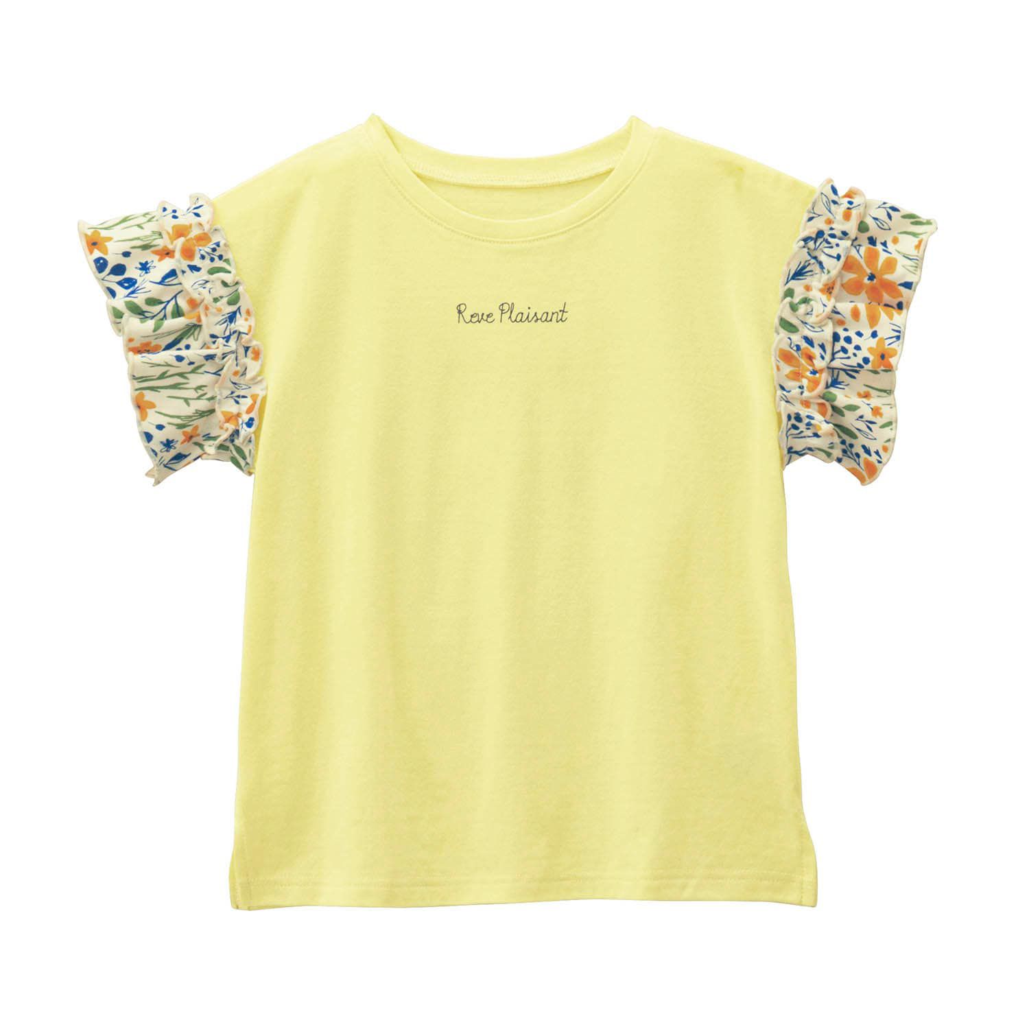 日本千趣會 - 碎花荷葉圓領短袖上衣-白x薰衣草