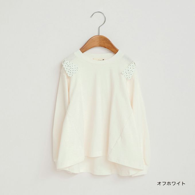 日本 BRANSHES - 可愛肩帶造型舒適長袖上衣-圓點蝴蝶結-米白