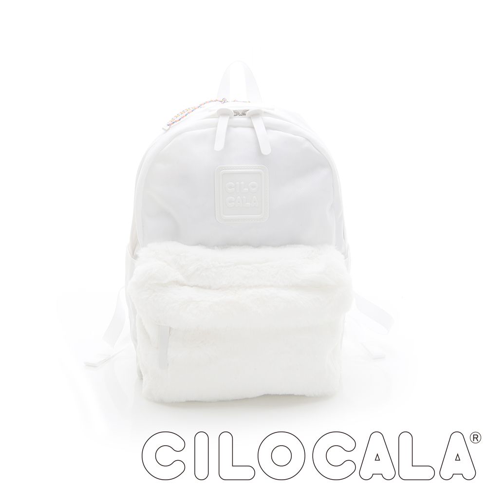 CILOCALA - 限量版亮彩尼龍毛毛防潑水後背包(中)-白色