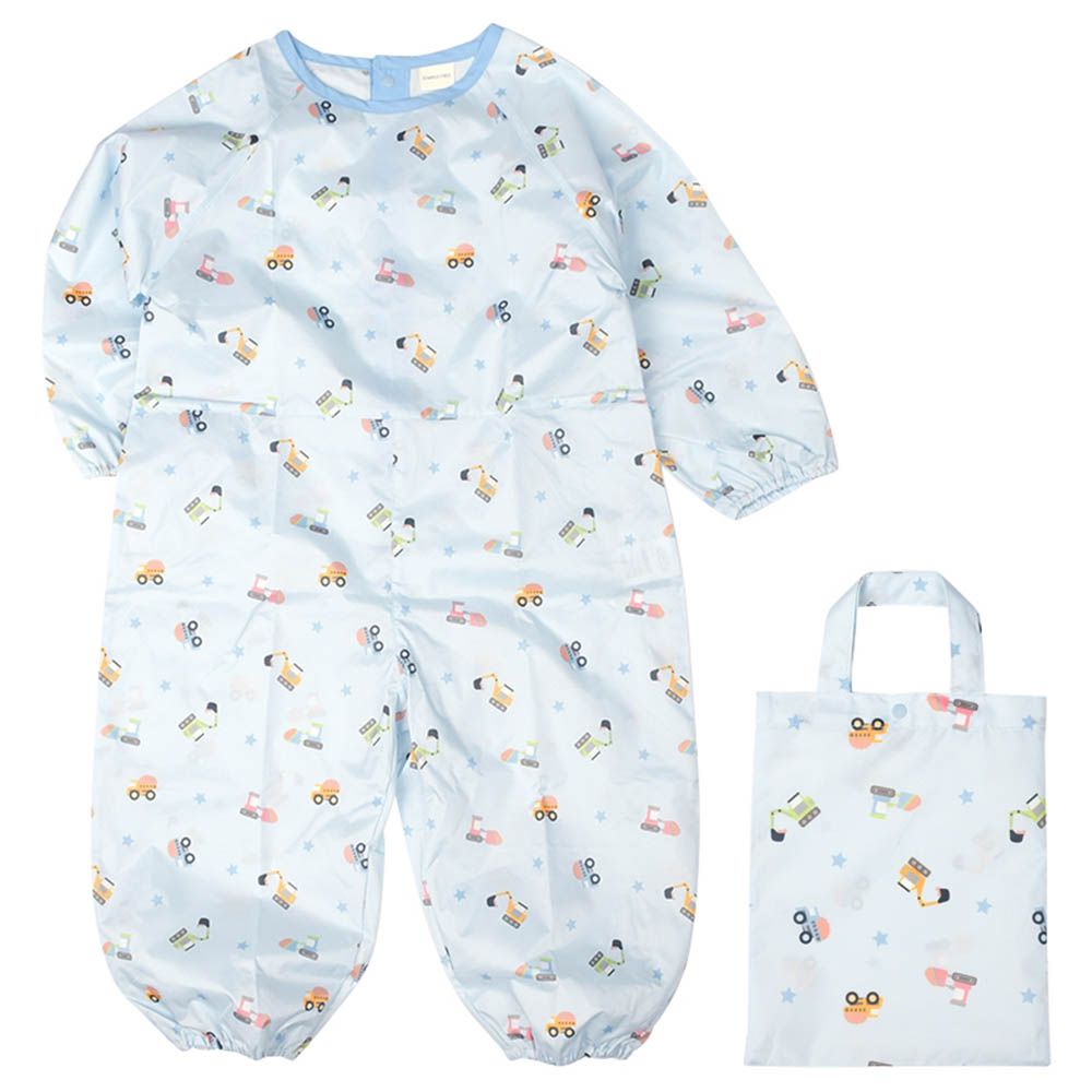 長袖連身防髒衣 防潑水加工-交通工具-淺藍色