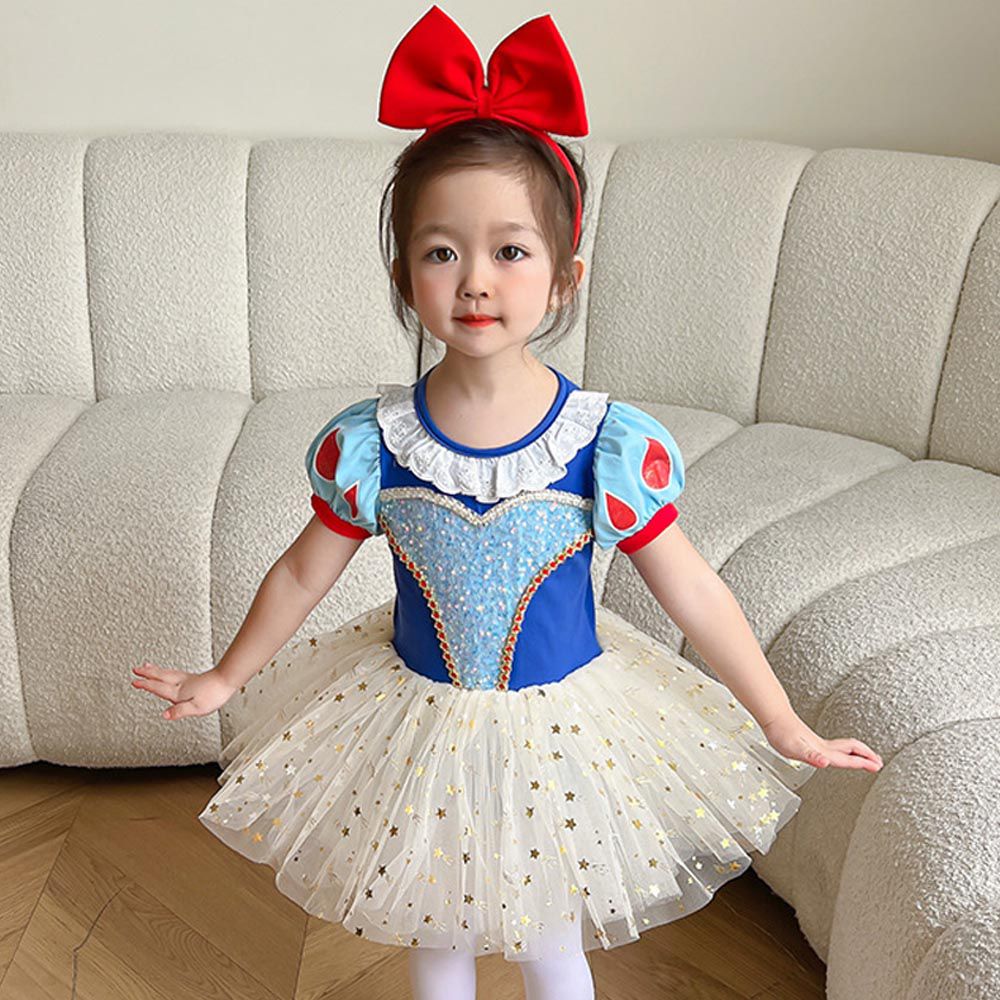 短袖造型公主裙/芭蕾舞裙-卡通人物-白雪公主-藍+奶油黃
