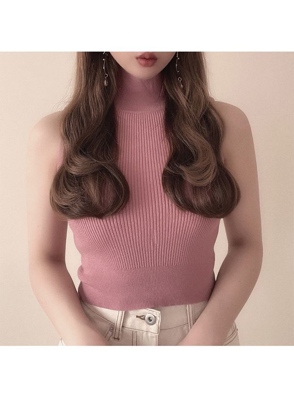 日本 GRL - 顯瘦高領針織背心/無袖上衣-春櫻粉