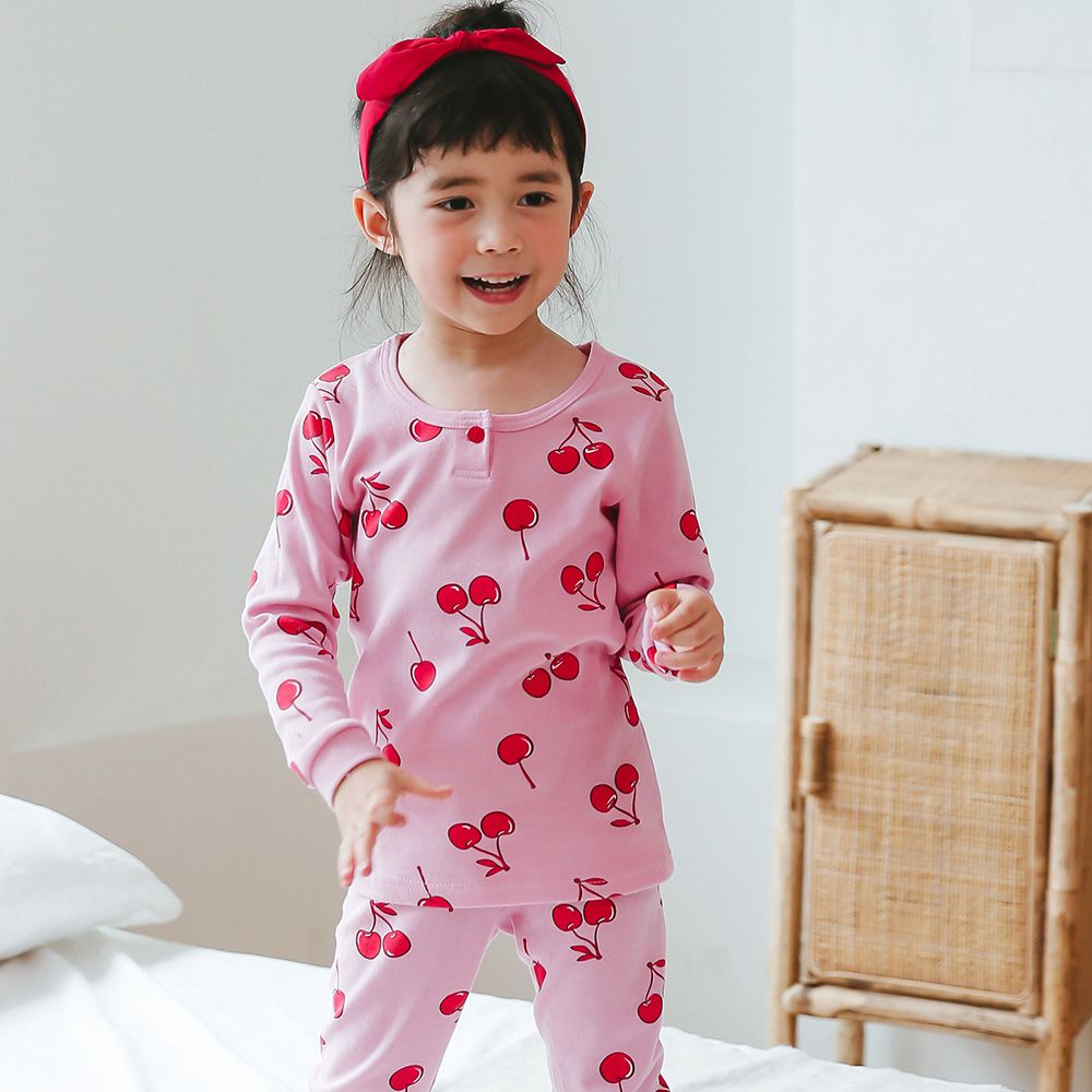 正韓 Puco - 超優質嬰幼兒/兒童長袖100% 有機純棉家居服/睡衣-甜蜜櫻桃