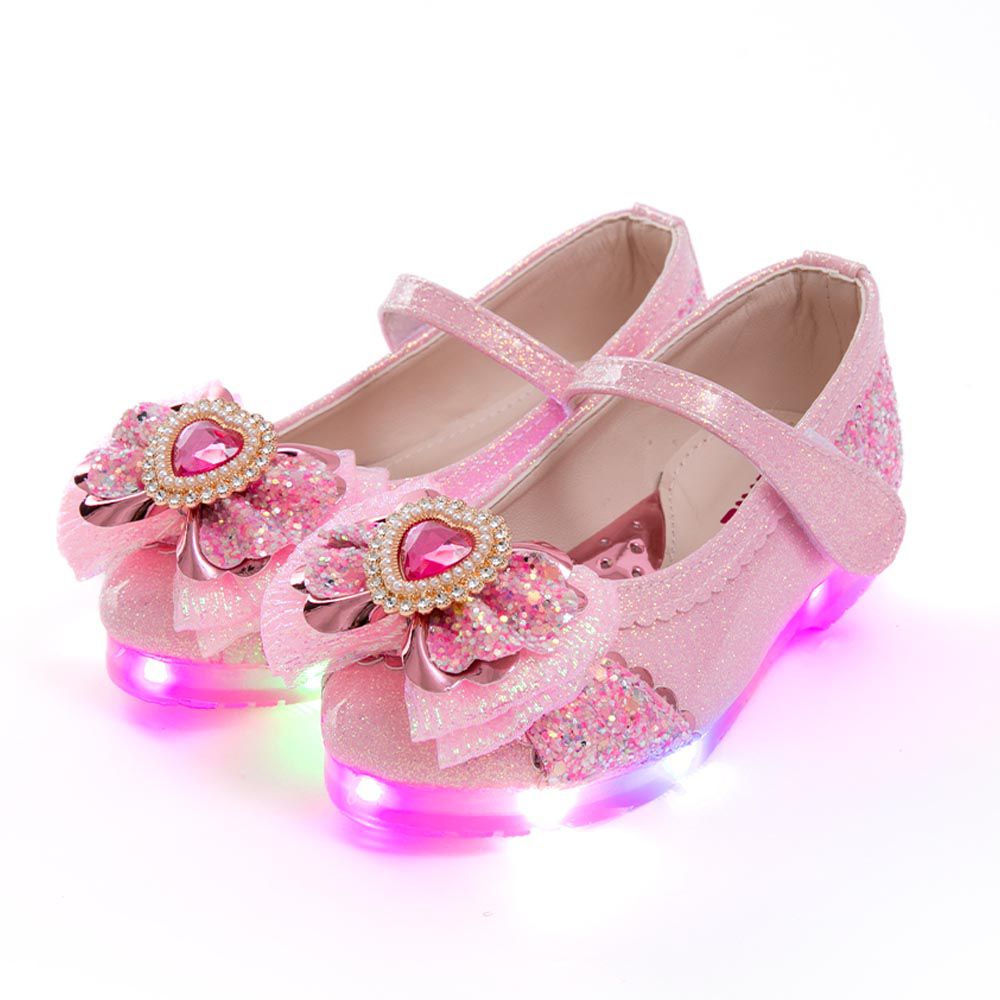 韓國 OZKIZ - (LED)閃耀立體心形鑽皮鞋-粉紅