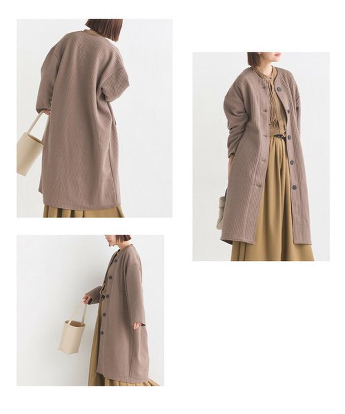 日本 OMNES - 圓領直絎縫修身長版大衣/外套-簡約黑