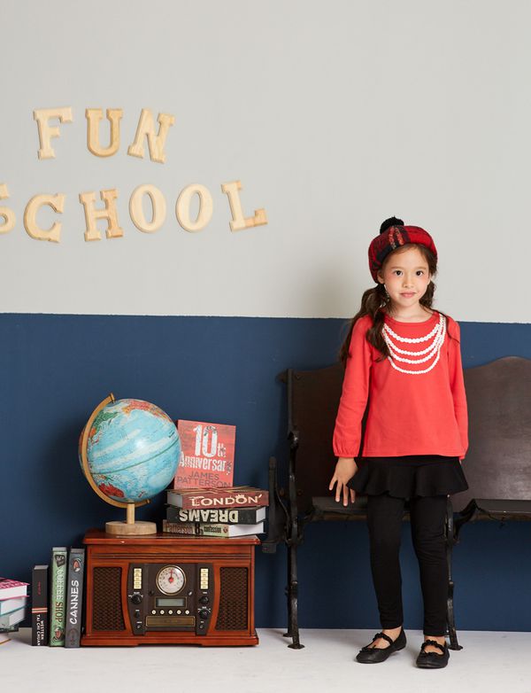 麗嬰房 Little moni - 項鍊印圖上衣-山茶紅