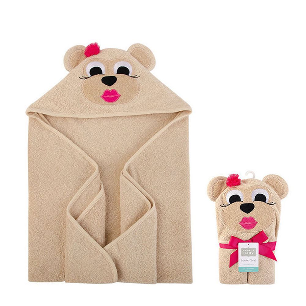 美國 Luvable Friends - 甜蜜寶貝嬰幼兒動物造型100%純棉連帽浴巾/包巾-高雅棕熊