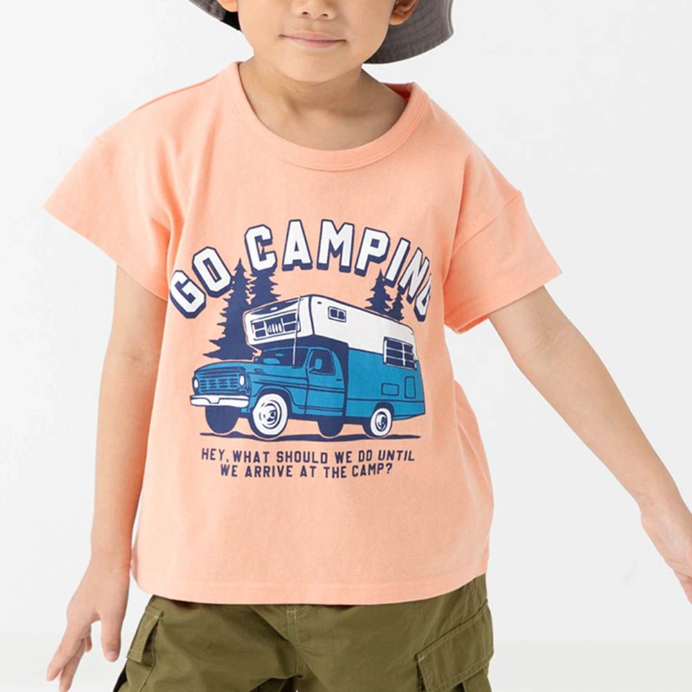 100%棉 定番印花短袖上衣-露營車-亮橘