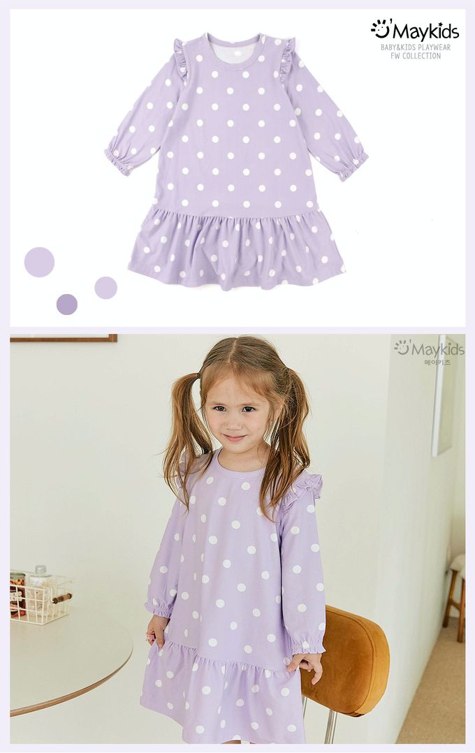 韓國 Maykids - 圓點紫色睡衣洋裝-紫