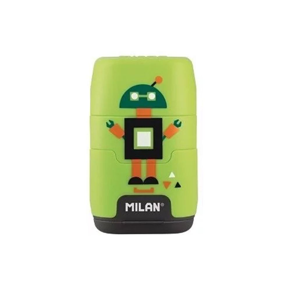 MILAN - COMPACT橡皮擦+削筆器_快樂機器人(綠)