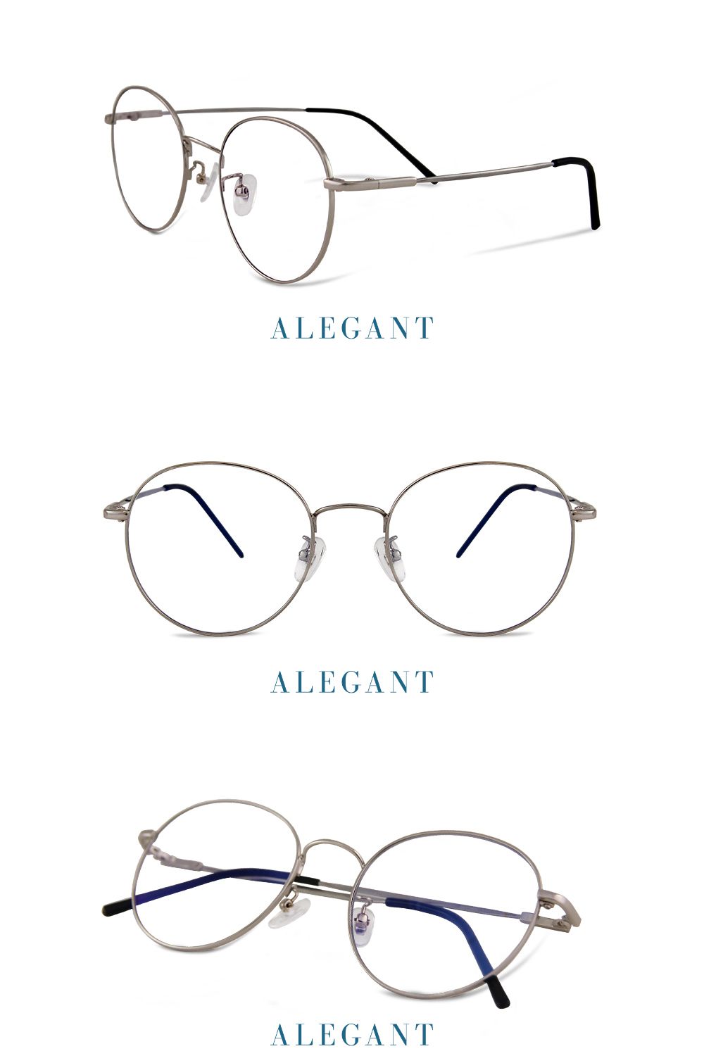 ALEGANT - 韓風私服穿搭輕量典匠銀橢圓細框光學記憶鏡腳UV400濾藍光眼鏡