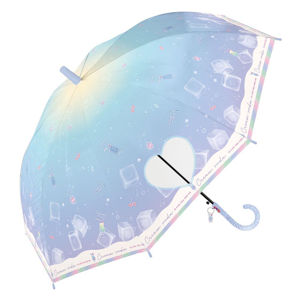 日本中谷 - 透明窗設計兒童雨傘/直傘-冰淇淋蘇打-水藍 (55cm(身高130cm以上))
