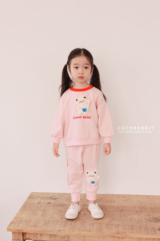 韓國 Coco rabbit - 鬆緊腰立體熊點綴縮口長褲-奶油