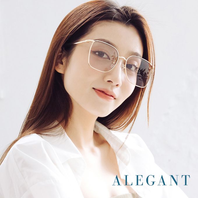 ALEGANT - 時尚格調丁香紫幾何線條金色方框墨鏡│UV400太陽眼鏡