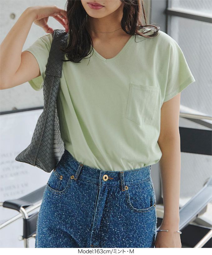 日本 Kobe Lettuce - 抗透汗 純棉V領口袋修身短袖上衣-海軍藍