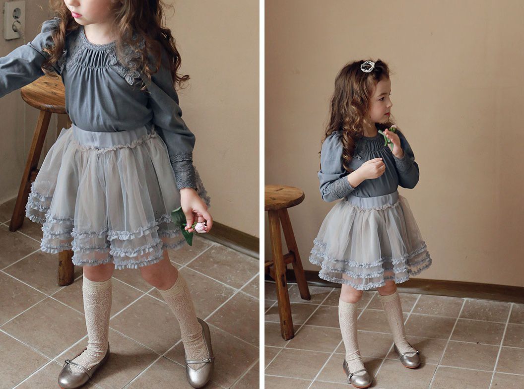 韓國 PuellaFLO - (剩9號)三層花邊網紗短裙-淺藍