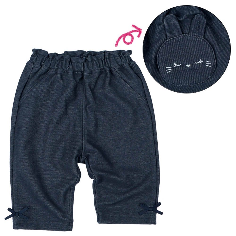 7分褲-動物刺繡-深藍色