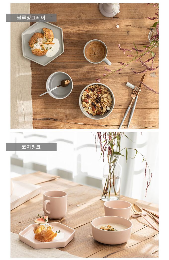 韓國 SSUEIM - Mariebel系列莫蘭迪1人陶瓷碗盤餐具5件組 (奶油白)