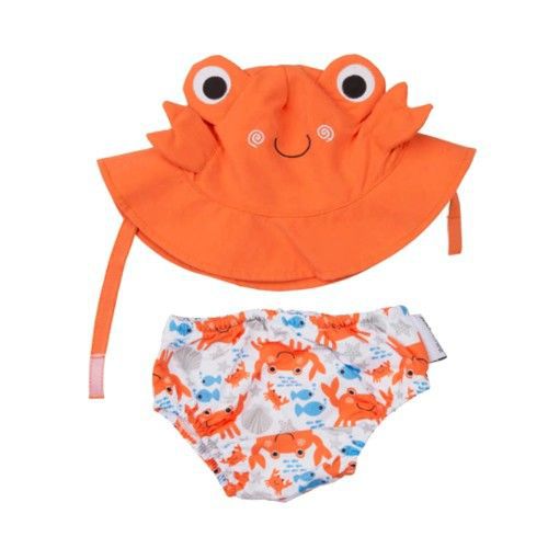 美國 ZOOCCHINI - 可愛動物尿布泳褲+防曬遮陽帽-螃蟹 (12M-24M)