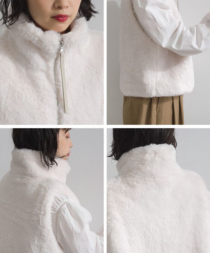 日本 ELENCARE DUE - 柔軟蓬鬆仿毛立領雙拉鍊背心-象牙白