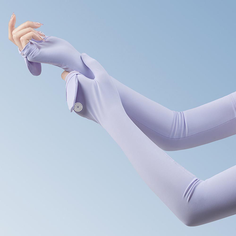 UPF50+成人冰絲涼感防曬袖套-可翻蓋款-紫色