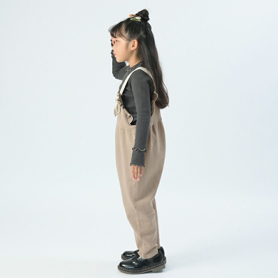 日本 evercloset - 扭結捲捲邊吊帶褲-摩卡