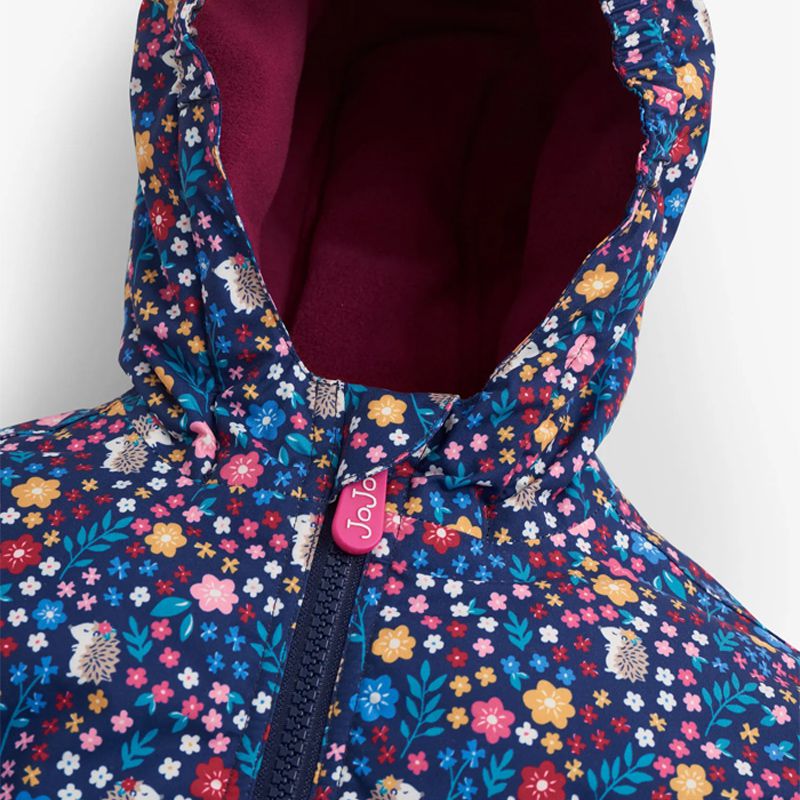 英國 JoJo Maman BeBe - 雙面防風/防潑水連帽保暖外套-刺蝟花園