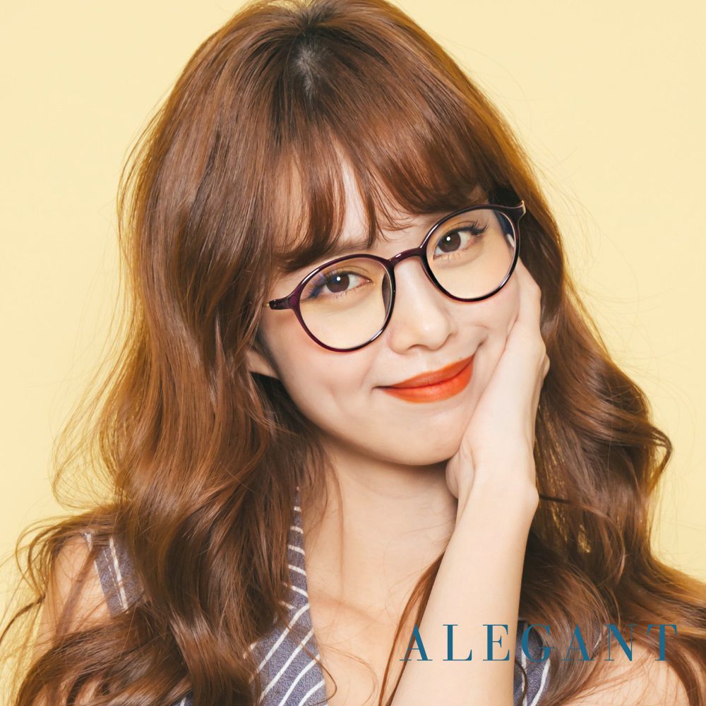 ALEGANT - 韓星時尚網紅復古桔梗紫TR90輕量圓框金屬鏡腳UV400濾藍光眼鏡