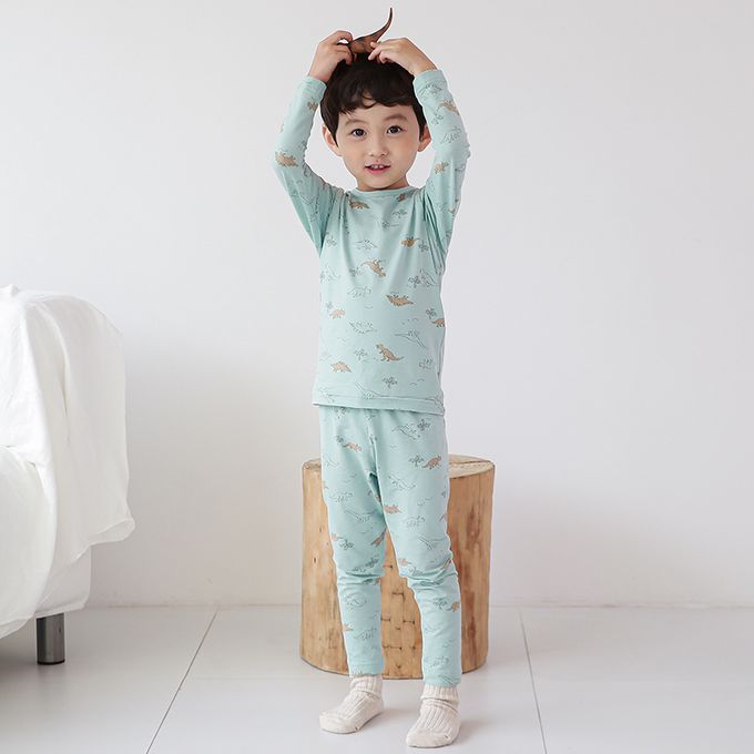 正韓 Cogibu - 極舒適無螢光劑幼兒/兒童 AERO WARM 有機發熱衣睡衣/家居服套裝組-恐龍